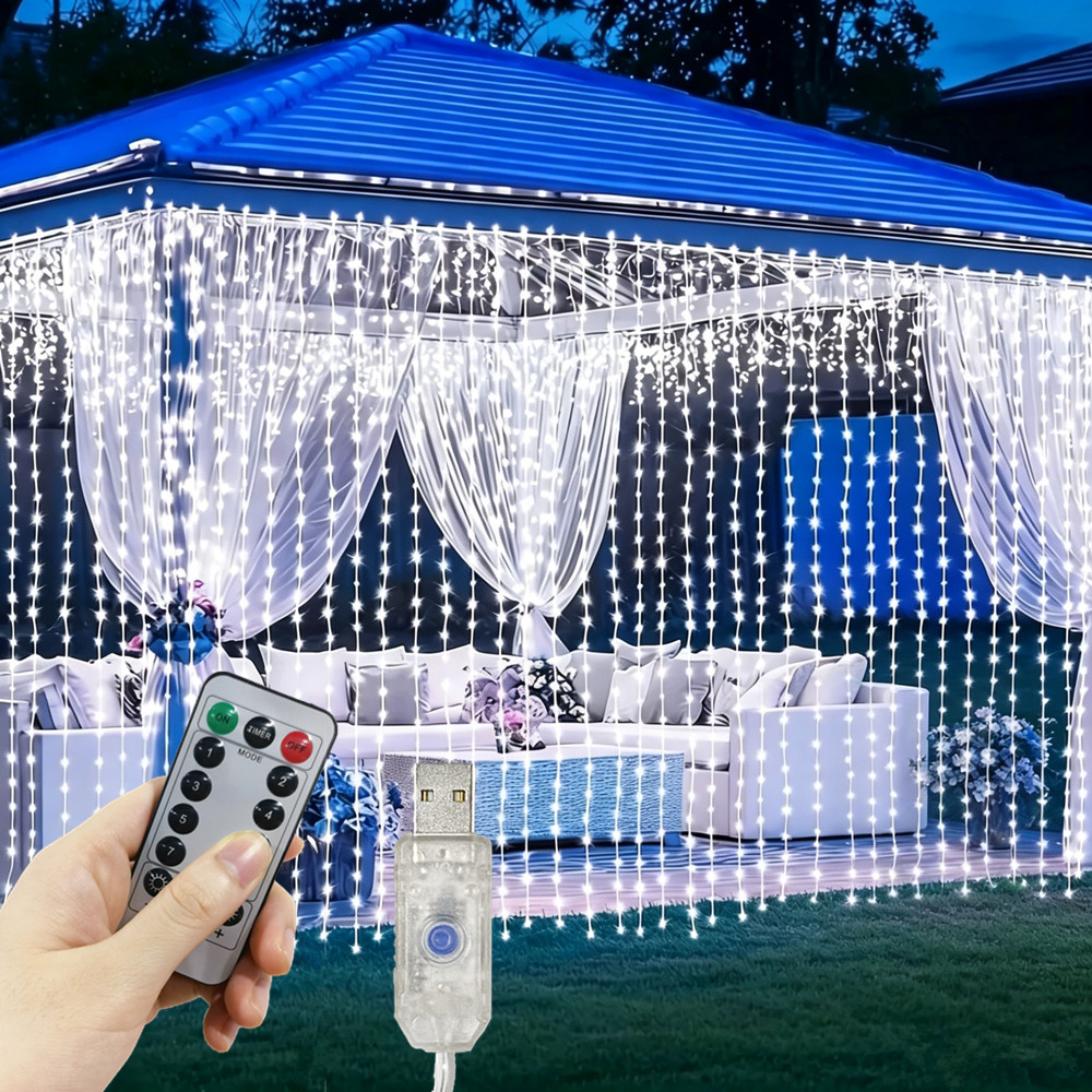 Fairy Light Curtain - ไฟประดับตกแต่ง 3/4/6 เมตร 8 โหมด พร้อมรีโมทคอนโทรล