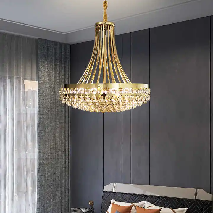 Decor Lighting Sales - โคมไฟระย้าคริสตัลทรงกลมสีทองหรูหราสำหรับล็อบบี้โรงแรม ทางเข้างานแต่งงาน ห้องนั่งเล่น - โคมไฟตกแต่งขายดี
