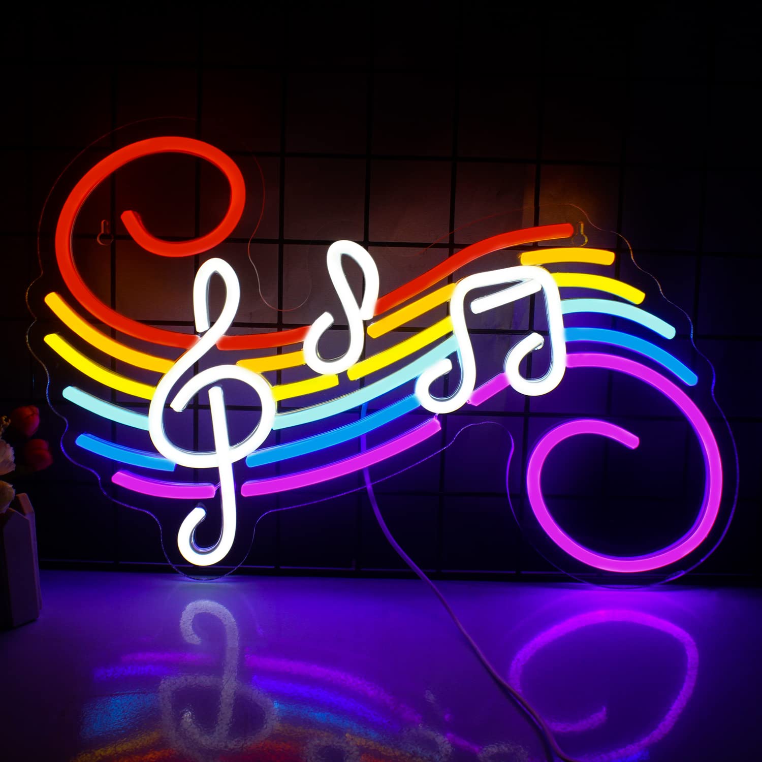 Lighting Decoration For Wedding - ป้ายไฟนีออนรูปโน้ตดนตรี ปรับแต่งสีสันได้ ไฟ LED รูปคีบาเร็ต ตกแต่งผนังสำหรับสตูดิโอเพลง