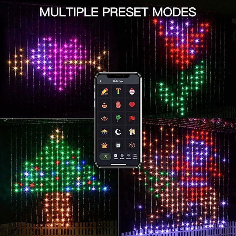 Fairy Light Curtain - ไฟประดับม่าน LED สำหรับเทศกาล พร้อมระบบซิงโครไนซ์เพลงและรีโมทคอนโทรล เหมาะสำหรับตกแต่งคริสต์มาสและงานปาร์ตี้กลางแจ้ง