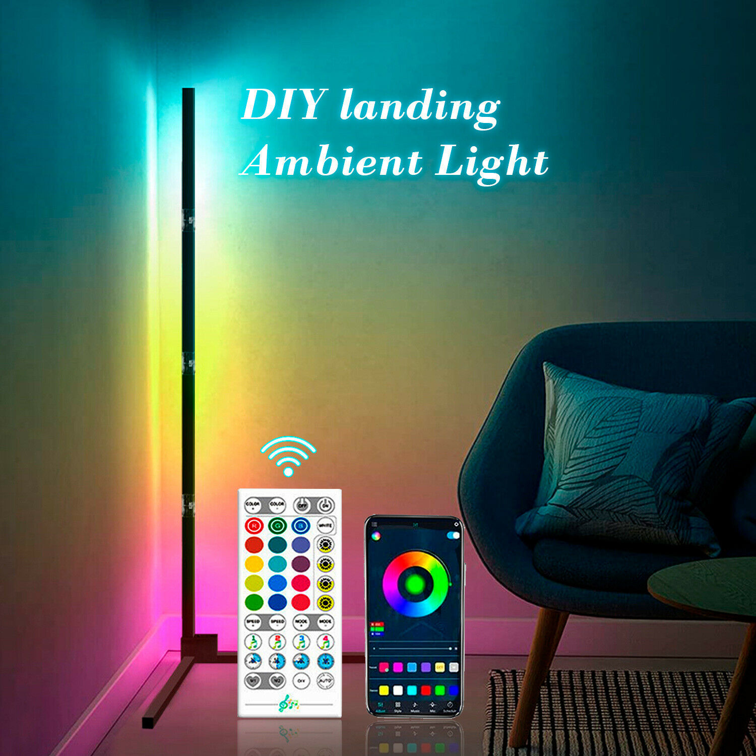 Decor Lighting Floor Lamps - โคมไฟ RGB LED เข้ามุมแบบทันสมัยโคมไฟตั้งพื้นเปลี่ยนสีได้พร้อมรีโมทสำหรับตกแต่งห้อง