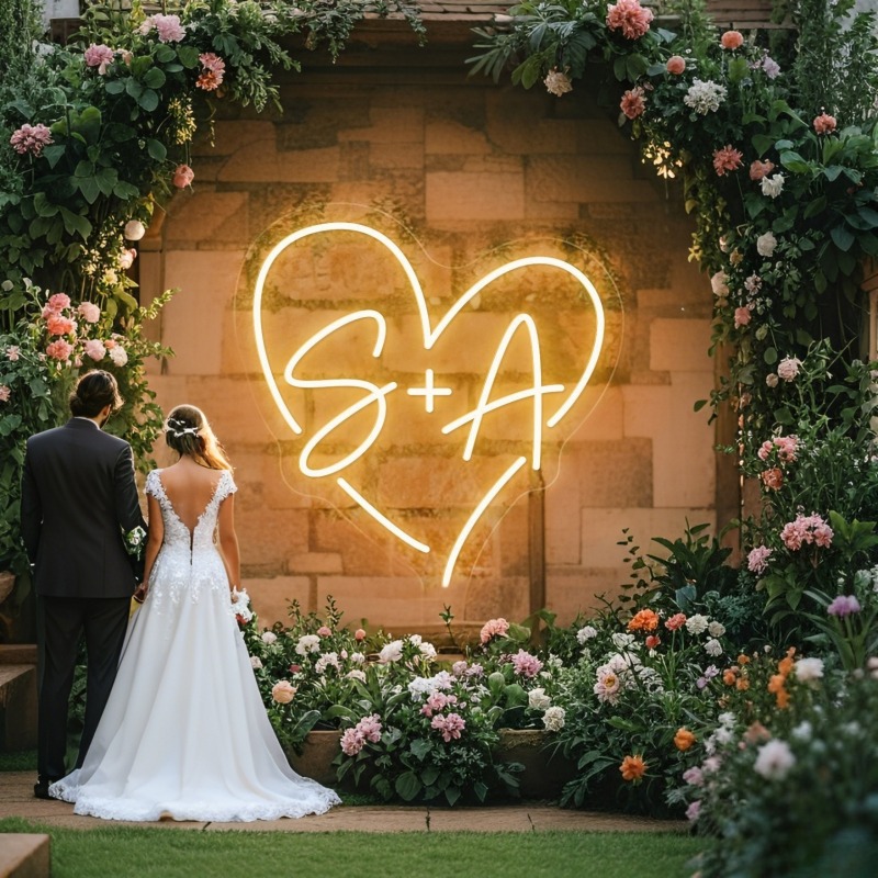 Lighting Decoration For Wedding - CUSTOM Initials หัวใจ LED Neon Sign,
