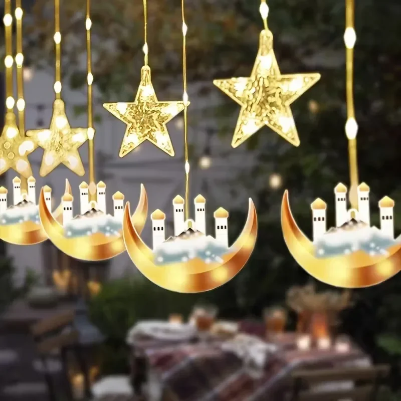 Fairy Light Curtain - ไฟม่านหน้าต่างรูปพระจันทร์และดวงดาว LED ใช้พลังงานจาก USB 8 โหมดแสงสว่างพร้อมฟังก์ชันตั้งเวลา