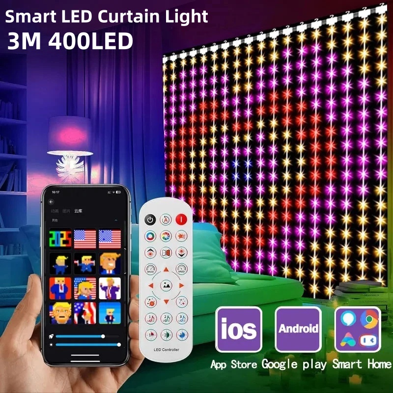 Fairy Light Curtain - ไฟม่านอัจฉริยะ 400LED ควบคุมผ่านแอพบลูทูธ รีโมท DIY สร้างลวดลาย