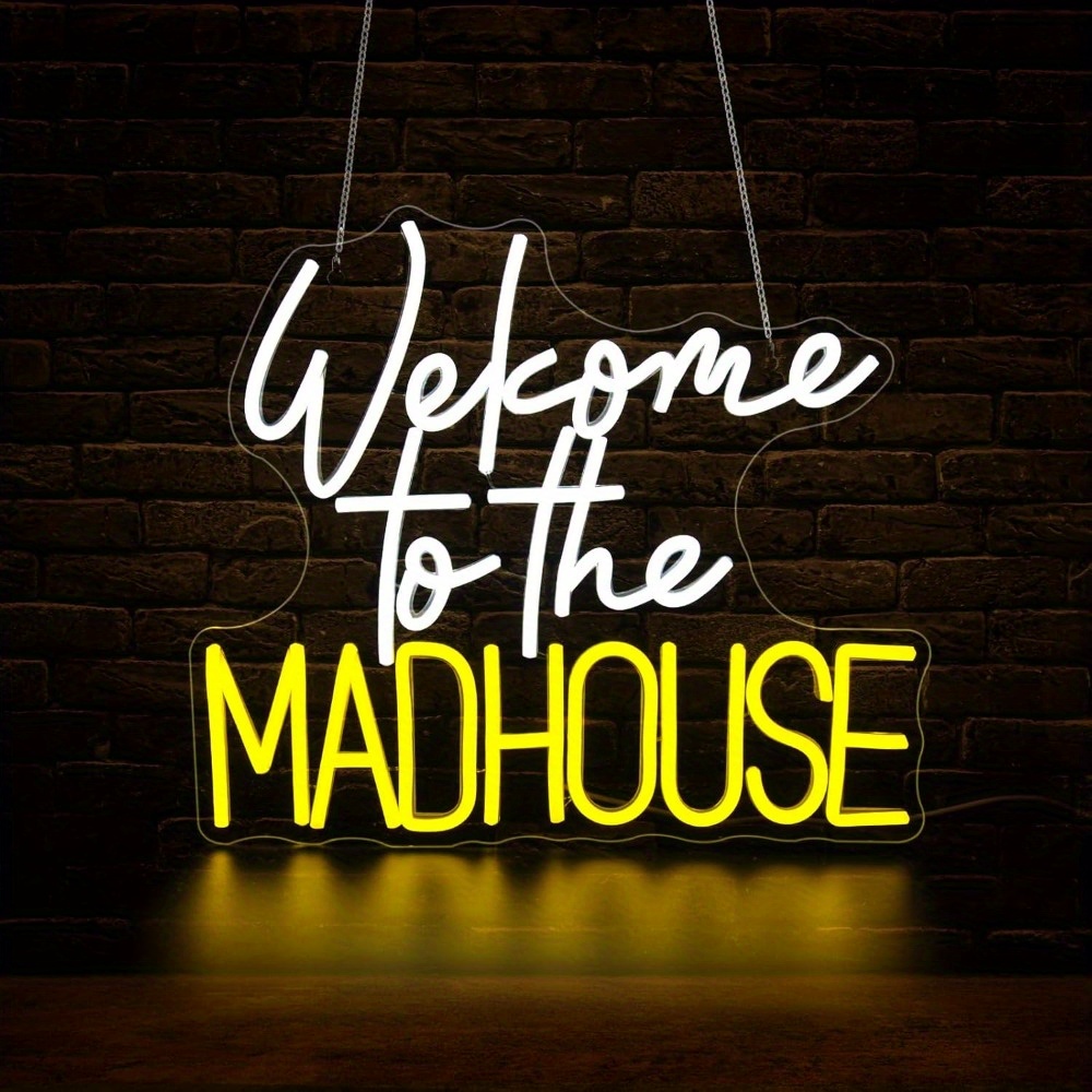Lighting Decoration Ideas For Home - ยินดีต้อนรับสู่ป้ายไฟนีออน Madhouse ไฟติดผนัง LED ตลก ใช้พลังงาน