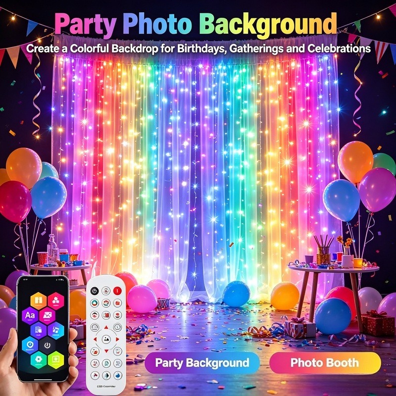 Fairy Light Curtain - ไฟม่าน LED ควบคุมผ่านแอปพลิเคชัน ใช้พลังงานจาก USB ไฟประดับตกแต่ง