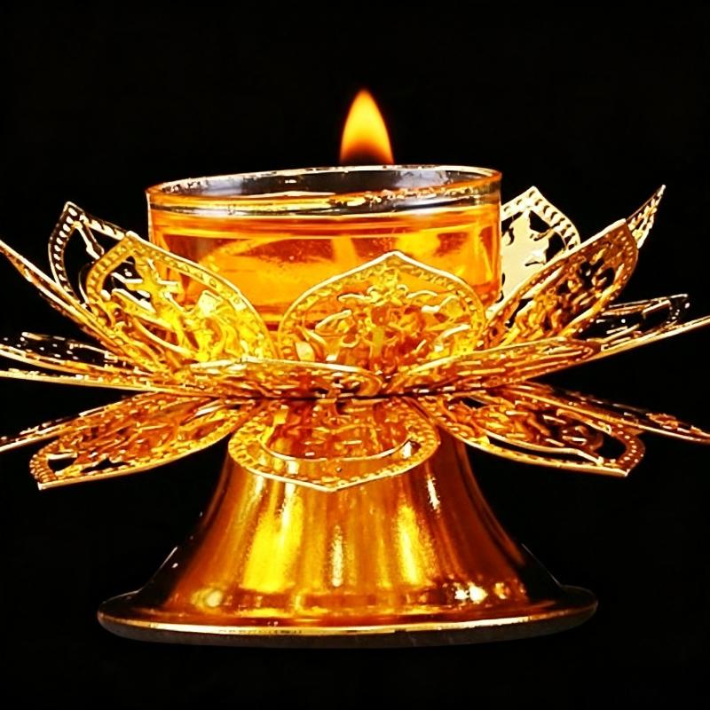 Vintage Lighting Decor - เชิงเทียนทองลายดอกบัว ตะเกียงน้ำมัน ตะเกียงธูปวินเทจ สำหรับบูชาพระ บูชากำหนด หรือใช้ในการทำสมาธิ