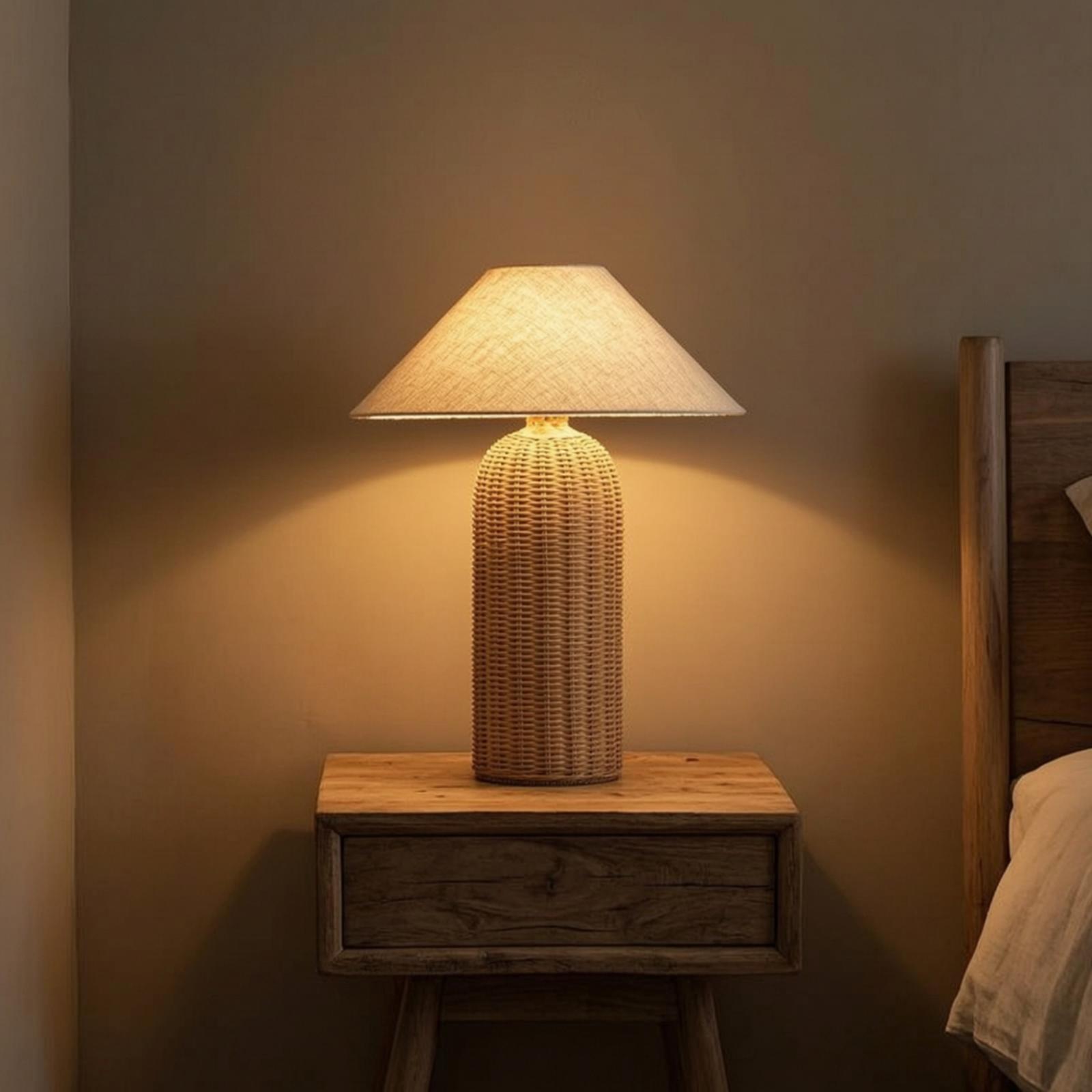 โคมไฟข้างเตียง ฐานหวาย โคมผ้า  - Lighting Decor In Room บทวิจารณ์และราคา