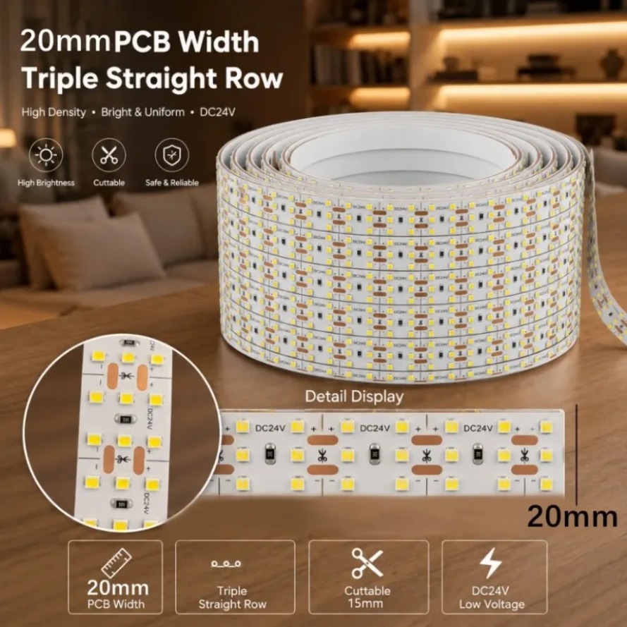 ไฟเส้น LED SMD2835 3 แถว DC24V - Lighting Decoration On Wall บทวิจารณ์และราคา