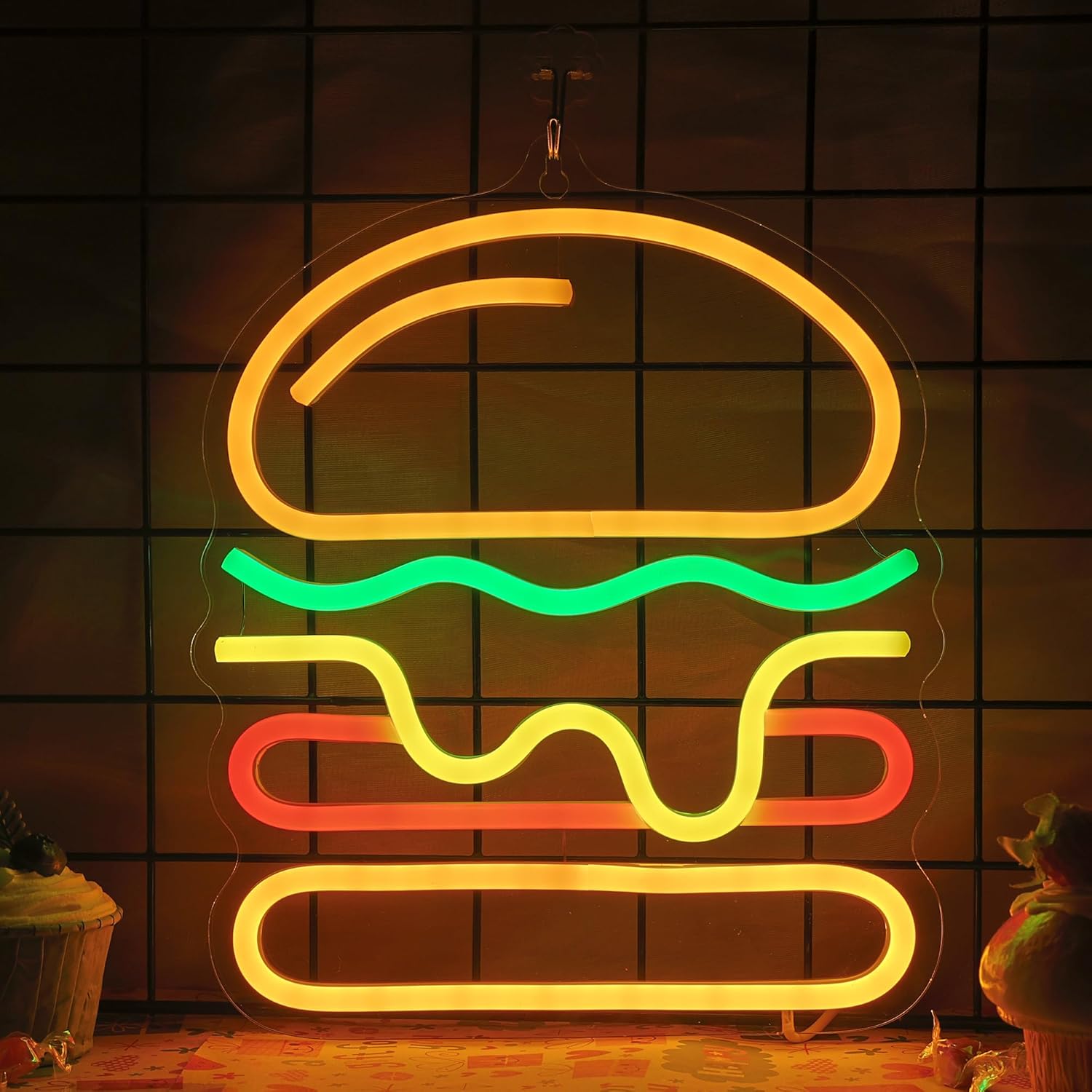 ป้ายไฟนีออนรูปเบอร์เกอร์พร้อมไ - Lighting Decoration Ideas For Home บทวิจารณ์และราคา